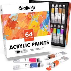 Acrylic Paint Set (64 Colors, 22 ml Tubes, 0.74 oz.) for Canvas