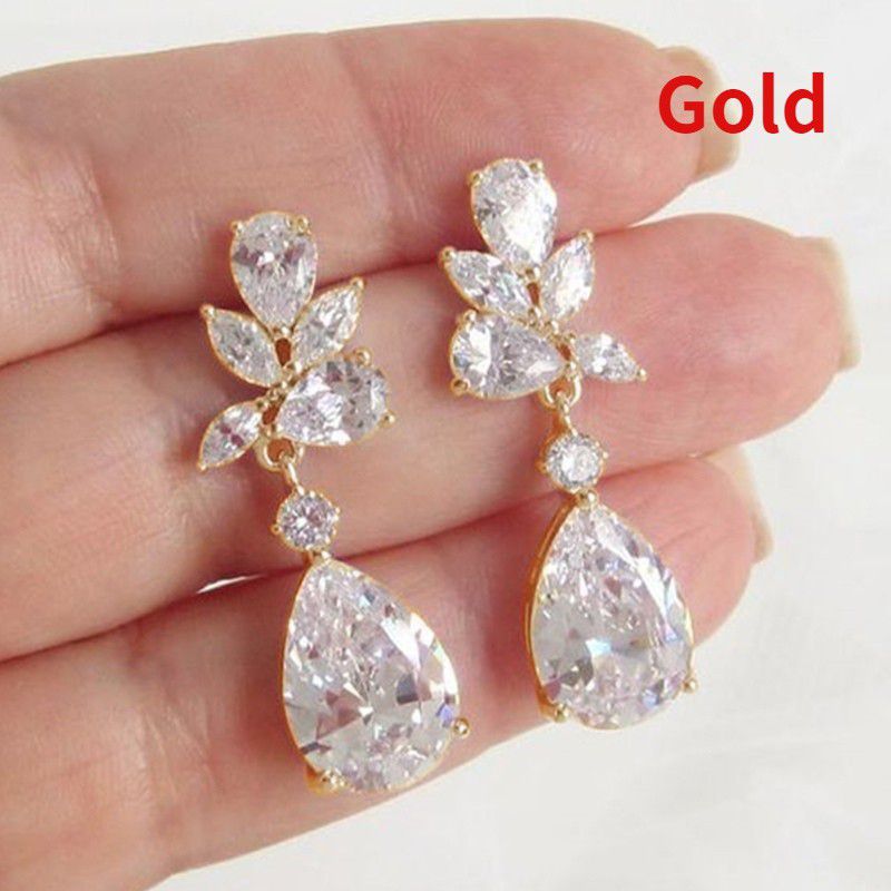 "925 Silver Color Leaf CZ Bridal Earrings For Women, HA4038

