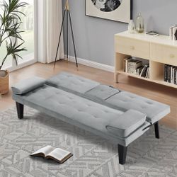 Black/Grey Futon Sofa Bed with Cup Holders - Walmart Return - $40