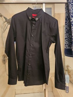 Hugo Boss Black Dress Shirt with Metal Collar Tips