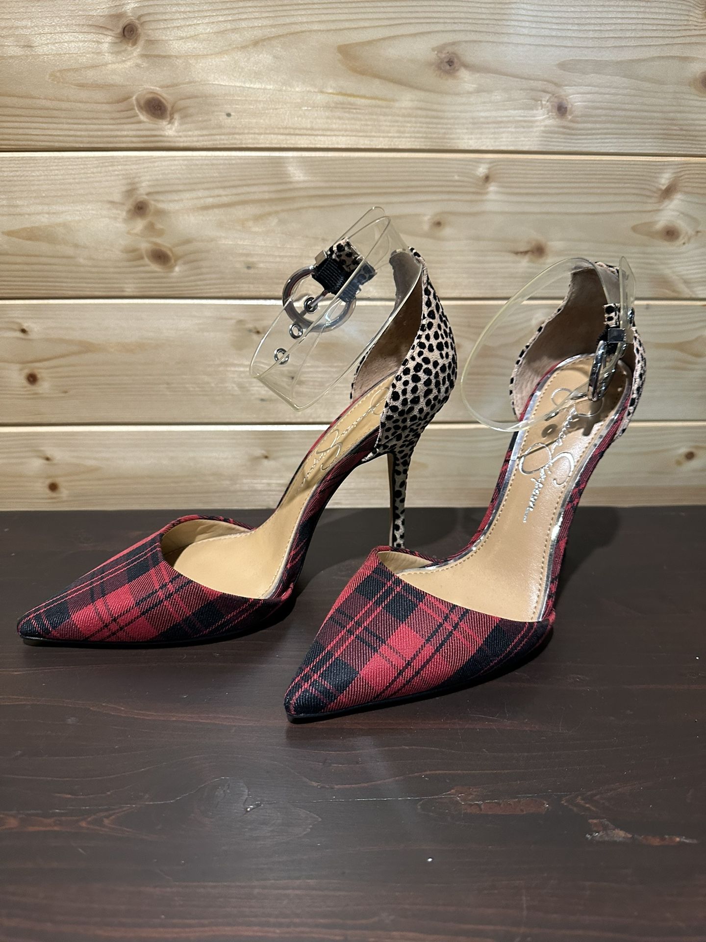 BNWOT Jessica Simpson plaid and animal print heels in size 6.5
