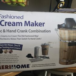 Hand Crank & Electric Ice Cream Maker Wood Barrell