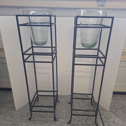 Wrought Iron & glass candle holders