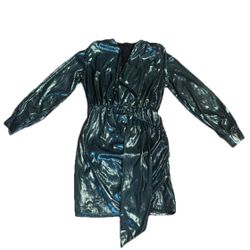 Sexy Women’s V Neck Dress Metallic Green Long Sleeve Size Large 