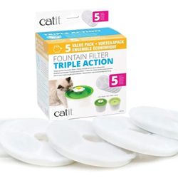 
Catit Triple Action Replacement Original Water Fountain Filters, 5 Pack – Official Replacement Filters for Catit Cat Drinking Water Fountains