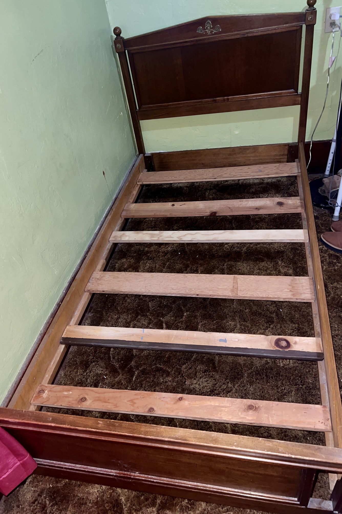 Antique Solid Wood, Twin Bed Frame With Mattress And Boxsprings