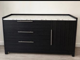 Modern Black Dresser / Storage Cabinet with Marble-Style Top