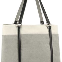 Plambag Women's Laptop Tote Bag, Canvas 15.6" Computer Work Office Handbag(Gray)