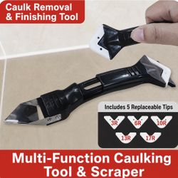 2-in-1 Multi-Function Caulking Tool & Scraper Set | 5 Replaceable Silicone Finishing Tips | Sealant Remover