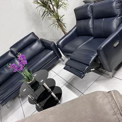 Power Recliner Sofa Set 💙 Dark Blue Color 