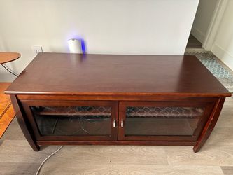 Wood TV Stand with Glass Door Cabinet