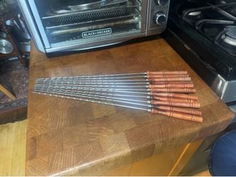 10 Vintage Skewers with wooden handle 18in BBQ Grilling Outdoor