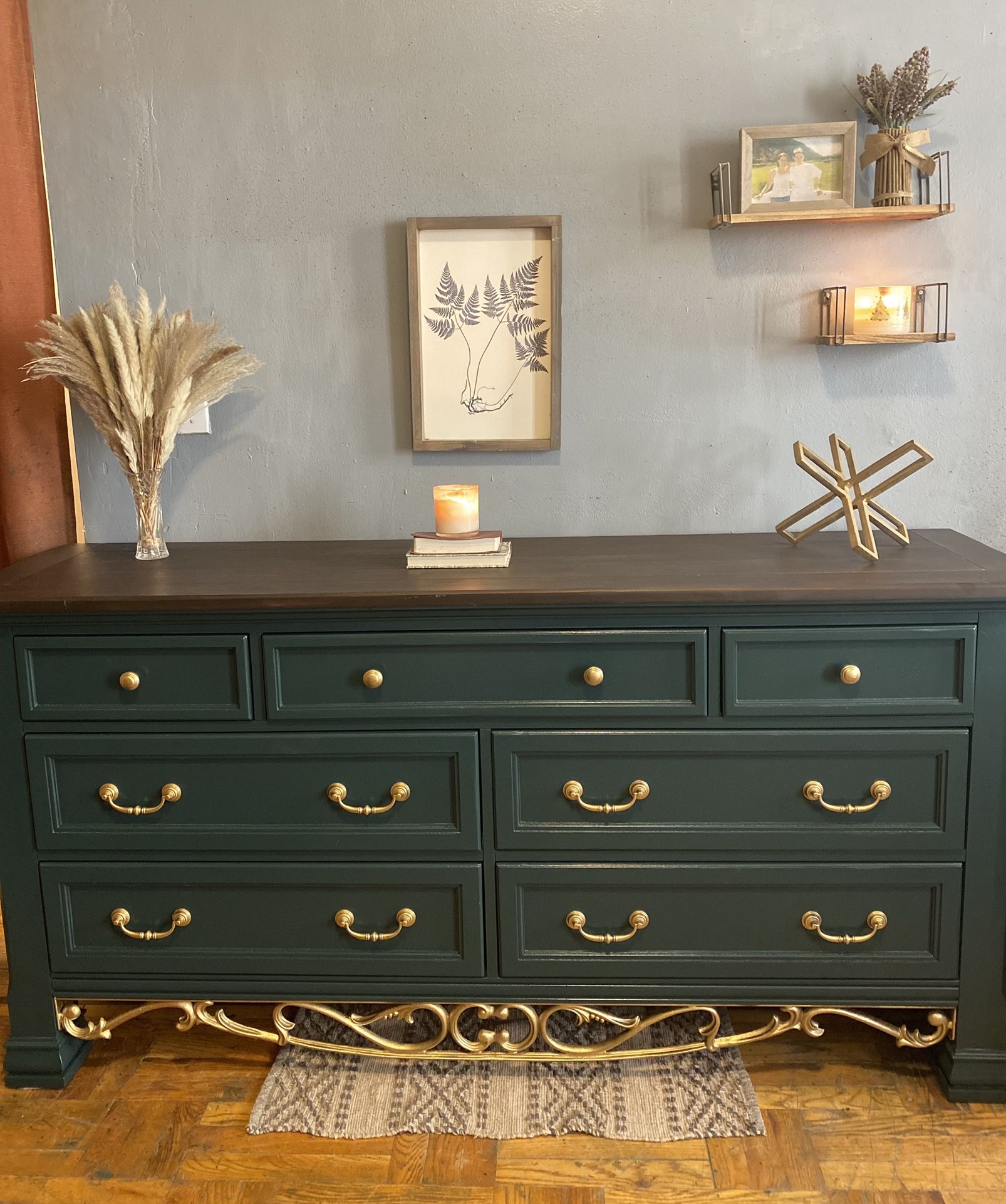emerald green dresser Art Deco Style Burl Wood including courier company tags and packaging Ameriwood Home Monticello Wide 6-Drawer