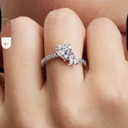 Pandora Double Heart Sparkling Ring Sterling silver