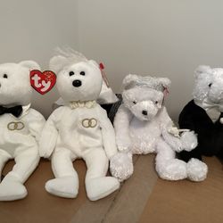 Bride And Groom Husband And Wife Beanie Babies Bears Two Sets Of Two