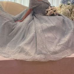 Off The Shoulder Light Blue Dress A Line. Engagement Dress Beaded