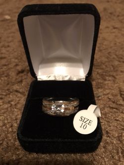 Women’s double band silver and gold cz diamond wedding band /size 10