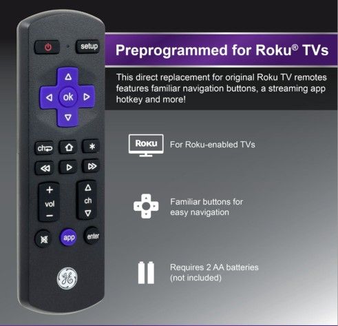 GE UltrPro Roku TV REPLACEMENT Remote/new