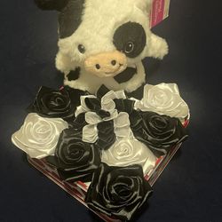 Handmade Satin Roses And Cow Plush