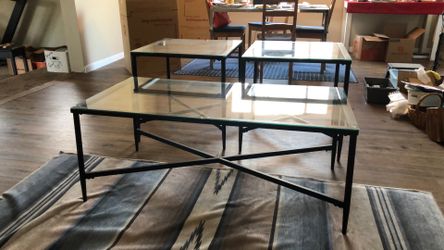 Glass top table and two side tables (set)
