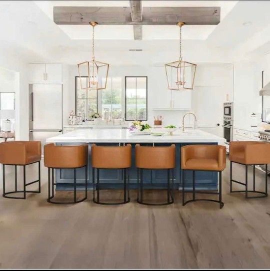 Set of 6Brown Modern Counter Bar Stool Faux Leather Upholstered Barrel Counter Stool with Metal Fram