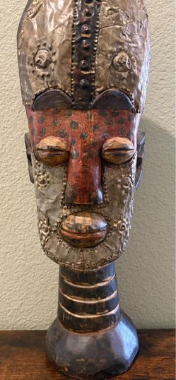 Hand-Carved African Tribal Head Bust / Wooden Art Sculpture