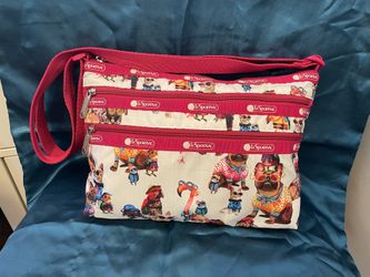 LeSportsac Route Backpack Pink / White Animal Party NWOT Dog Car Rabbit Purse Handbag