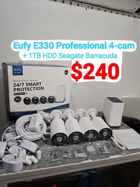 Eufy Security eufyCam E330 4K Professional Outdoor 24/7 Recording Security Camera System with 1TB HDD
