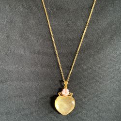 Golden yellow lepidolite heart  Necklace Sterling Silver