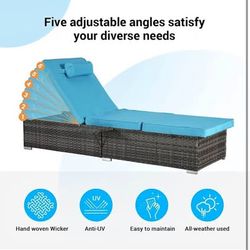 Outdoor Lounge Chair Chaise Lounger Patio Reclining Chair Angle Adjustment Black PE Rattan for Cour