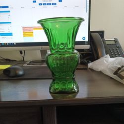 Green Glass Flower Vase 