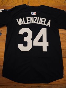 Black Los Angeles dodgers Valenzuela championship and World Series jersey