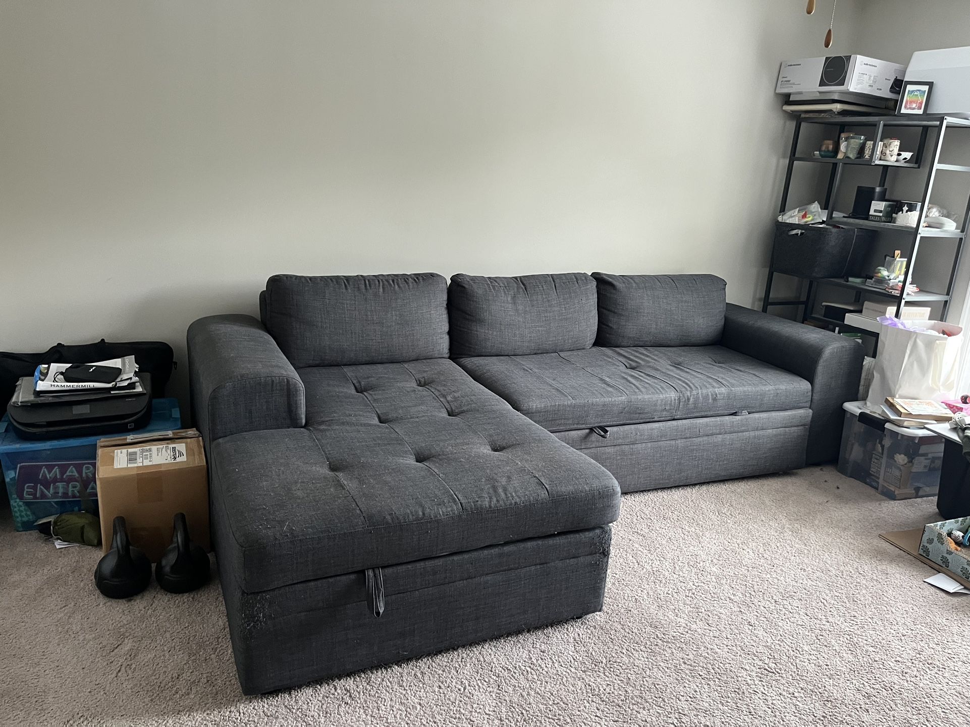 Pull Out Couch with Chaise Lounge and Storage