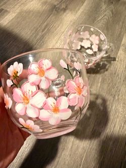 Hand painted flower tea cups mugs