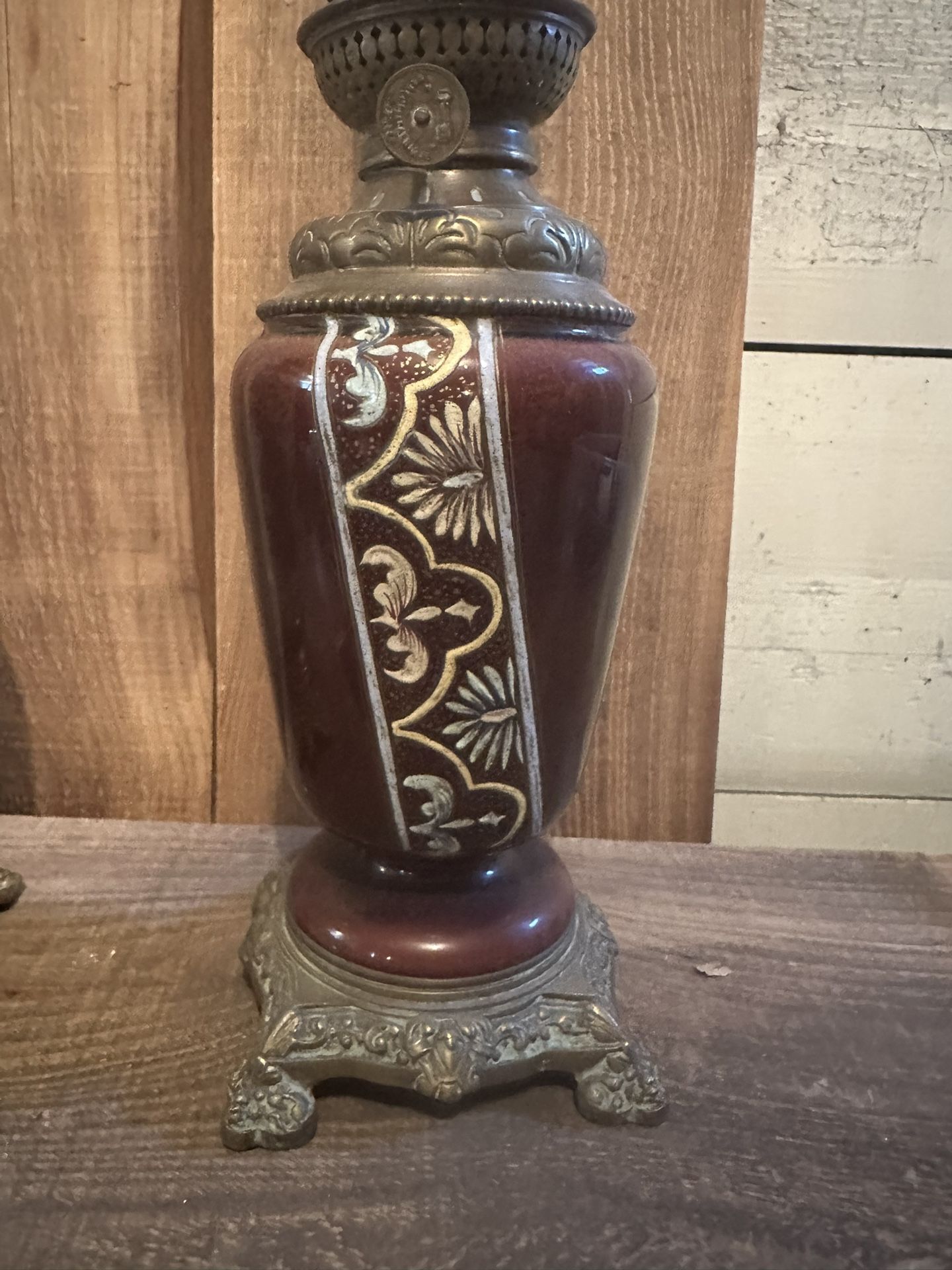 Antique Porcelain Floral French Hurricane Lamp