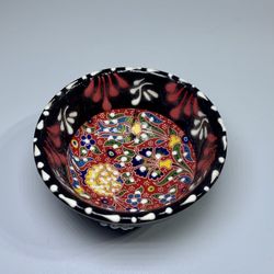 Hand Painted Embossed Trinket Turkish Ceramic Decorative Bowl Colorful Flowers