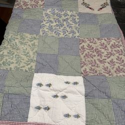 Vintage Floral Gingham and Embroidered Quilt Queen Never used no packaging just stored in linen closet