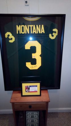 Authentic hand sighed framed Joe Montana college Jersey with PSA DNA certificate of authenticity