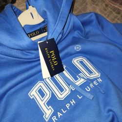 Polo Ralph Lauren Logo Fleece Hoodie In Blue Mens Size Medium NEW 