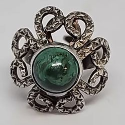 Vintage Handmade ISREAL STERLING SILVER 925 MALACHITE VINTAGE RING SZ 7
