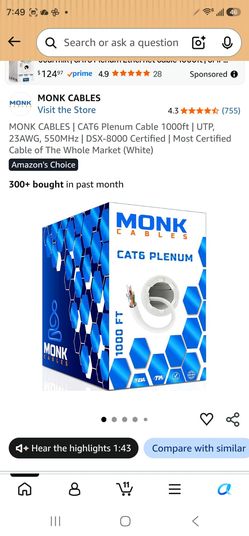 Monk CAT6 WIRE PLENUM CABLE