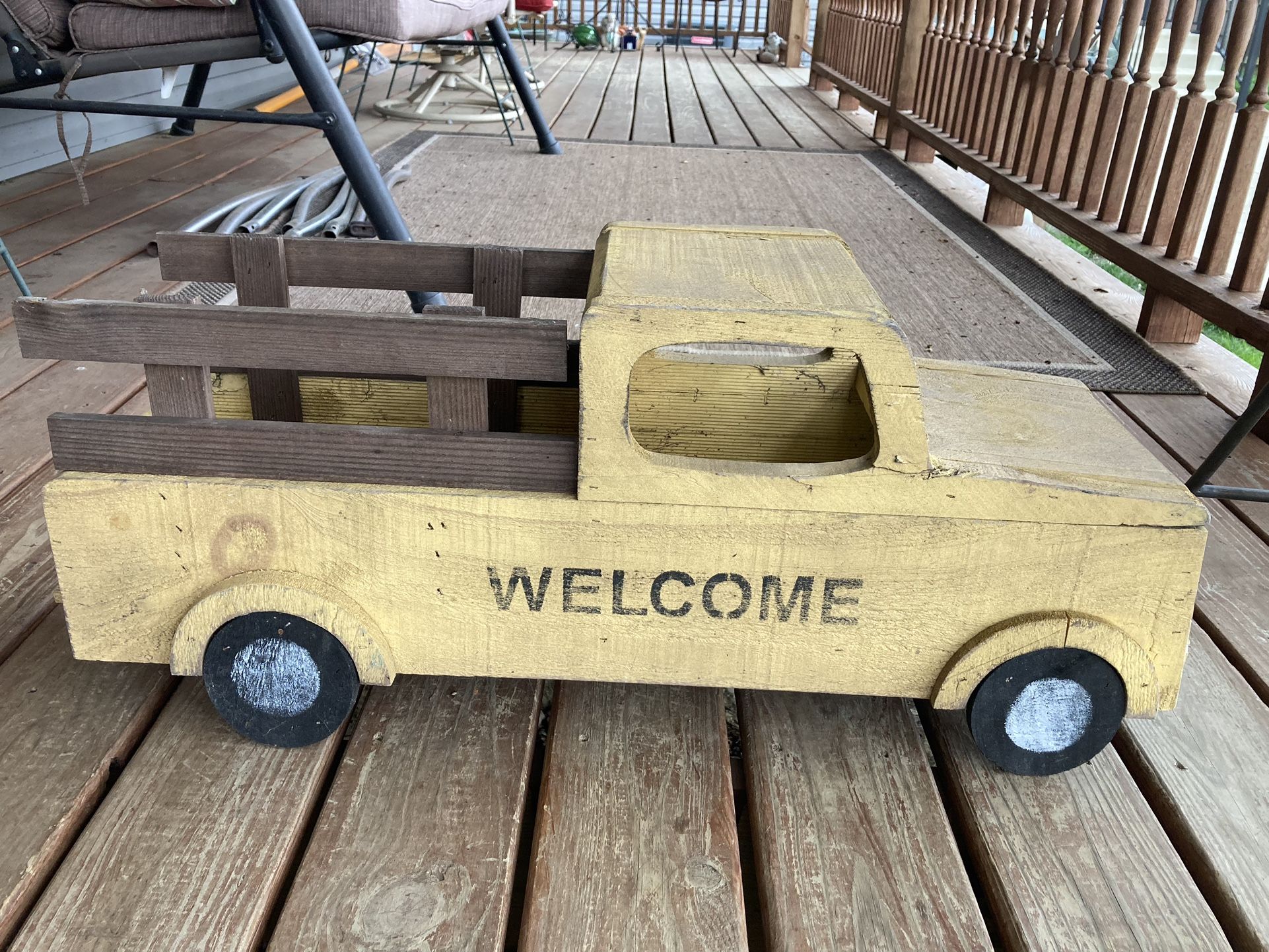 Welcome Flower Truck. Add Flowers and Display. Thick Heavy Wood. 33” Long