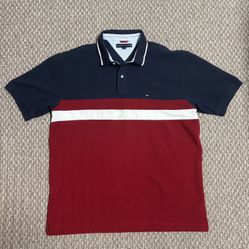 Tommy Hilfiger 90s Style Business Casual Men’s Navy Blue And Red Polo Shirt 