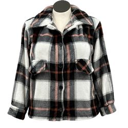 SHEIN Soft Fleece Plaid Button Down Top Shirt Size L