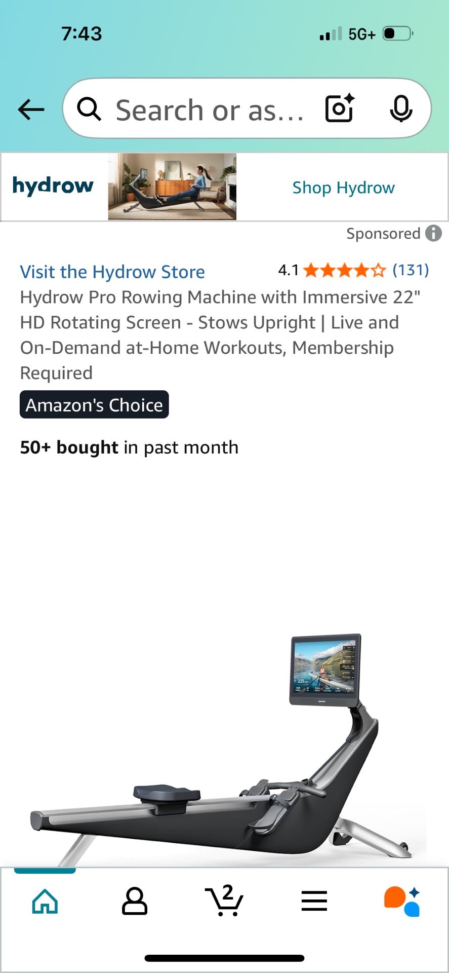 Hydro Pro Rowing Machine With Immersive 22’ HD Rotating Screen