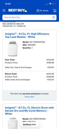 White insignia top load washing machine