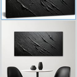 Black Abstract Wall Art for Living Room Hand Painted Minimalist Textured Oil Painting Large Artwork for Bedroom Office Ready to Hang 20x40 Inch