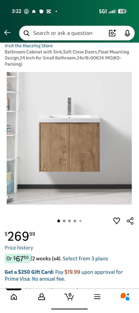 Bathroom Cabinet with Sink,Soft Close Doors,Float Mounting Design,24 Inch for Small Bathroom,24x18-00624 IMO(KD-Packing)