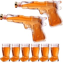 Pistol & Shotglasses Decanter Party Serving Holster Se