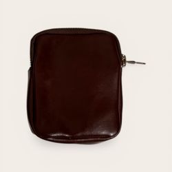 Two Unisex Brown Leather Zip Pouches